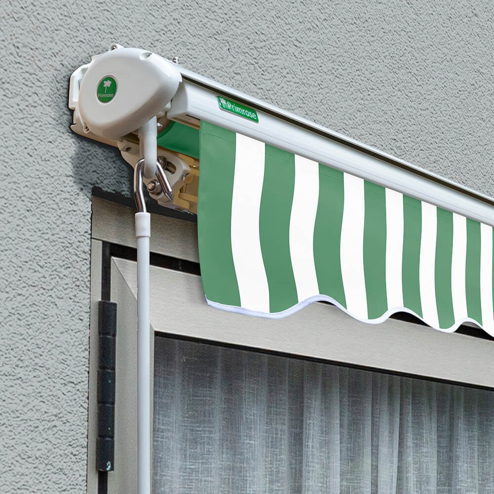 Half Cassette Electric Patio Awning | Green & White Stripe
