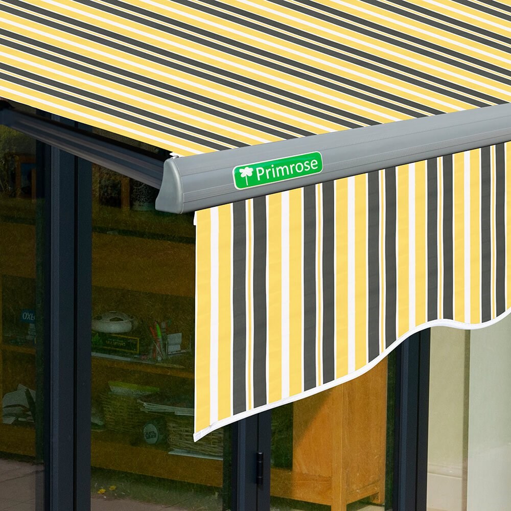 Half Cassette Manual Awning (Charcoal Cassette) | Yellow & Grey Stripe