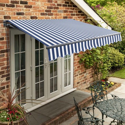 2.5m Standard Manual Blue and White Awning (Charcoal Cassette)