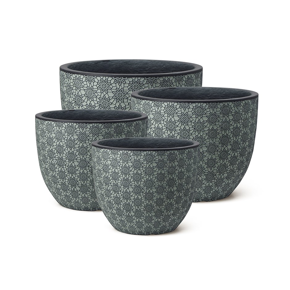 Round Daisy Floral Planter in Pale Green and Dark Charcoal S | M | L | XL