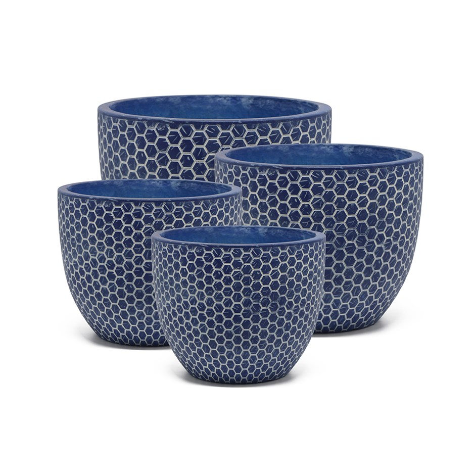 Round Bee Hive Planter in Blue and Pale Yellow S | M | L | XL