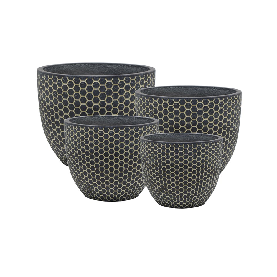 Round Bee Hive Planter in Charcoal and Lemon S | M | L | XL