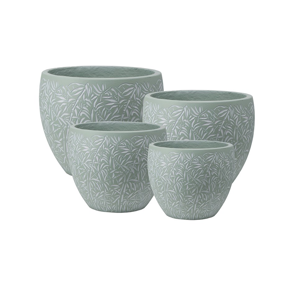Round Bamboo Inscribed Planter in Pale Green S | M | L | XL