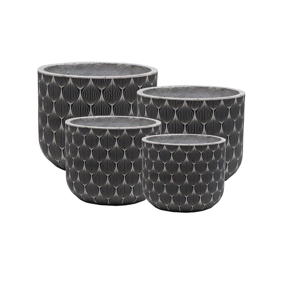 Round Peacock Inscribed Planter in Charcoal & Pale Grey S | M | L | XL