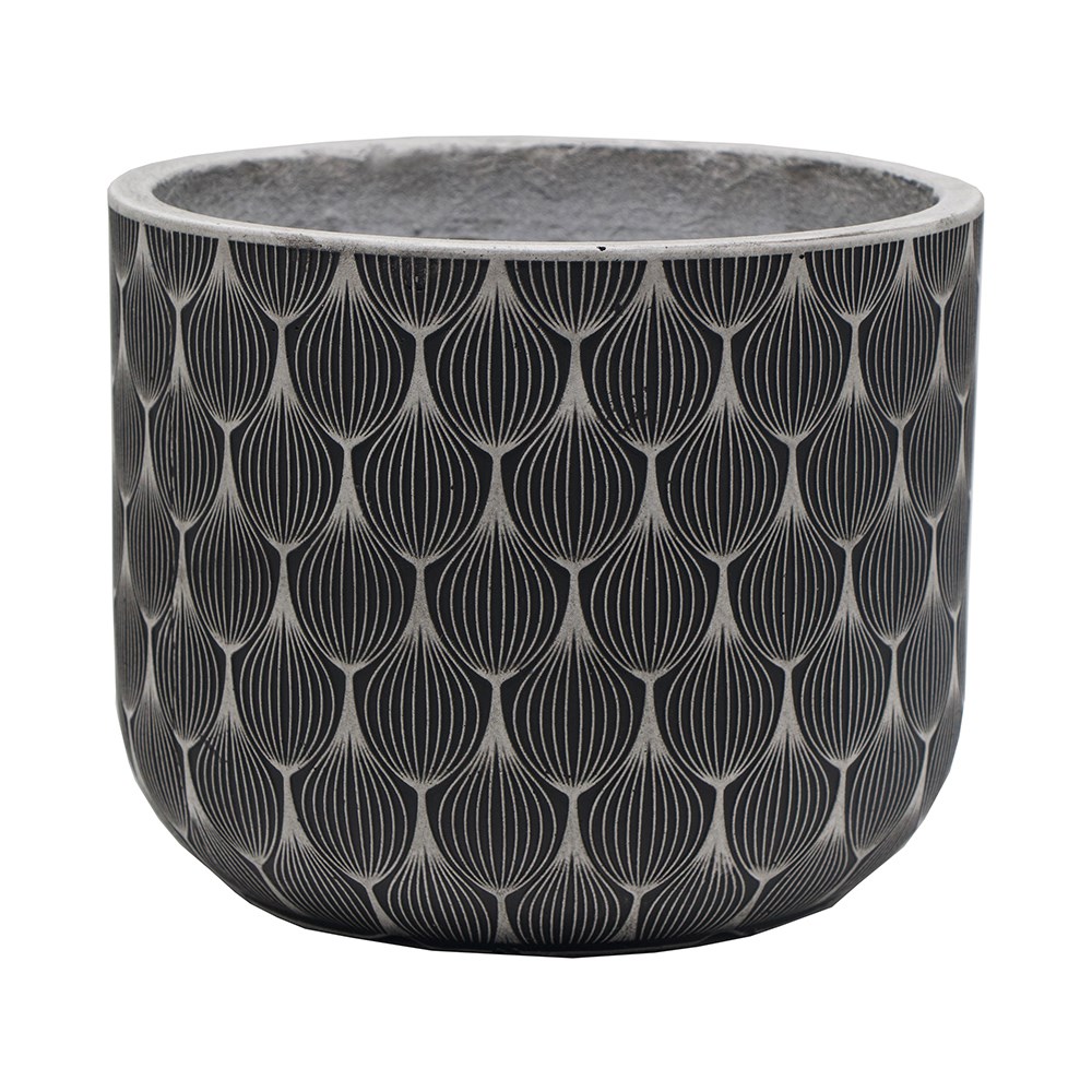 Round Peacock Inscribed Planter in Charcoal & Pale Grey S | M | L | XL