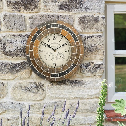 13.5in Stonegate Mosaic Wall Clock & Thermometer by Smart Garden