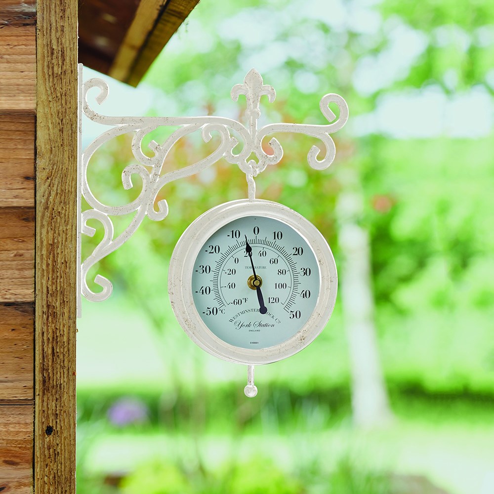 5.5in York Station Wall Clock & Thermometer - Cream by Smart Garden