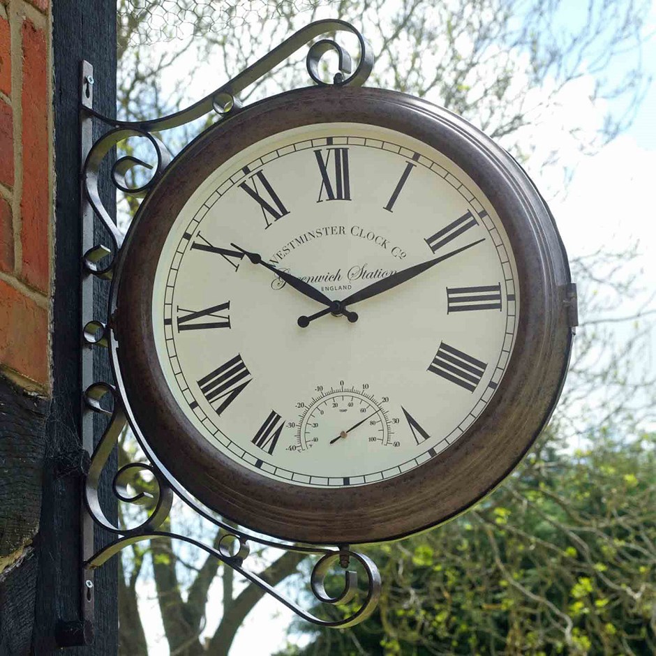15 in Double-sided Greenwich Station Clock and Thermometer by Smart Garden