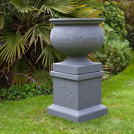 1m Patterned Urn on Plinth | Grey