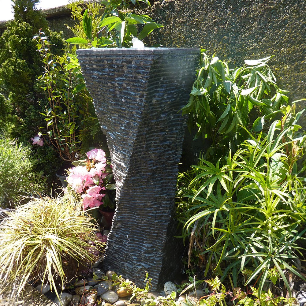Black Limestone Drilled Twisted Column Water Feature