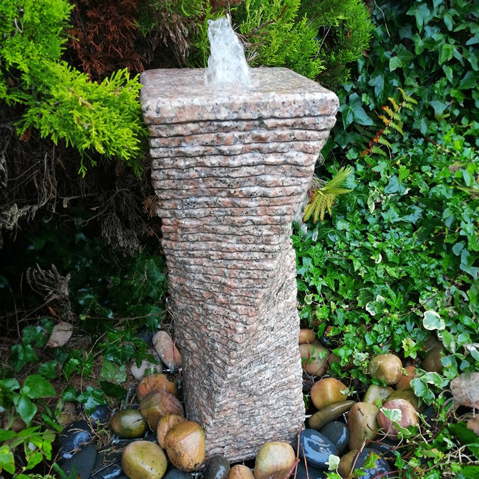 H60cm Pinky Granite Drilled Twist Water Feature