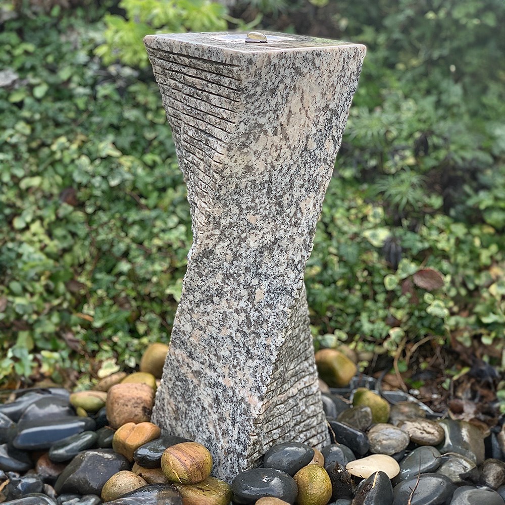 Grey Granite Drilled Twisted Column Water Feature