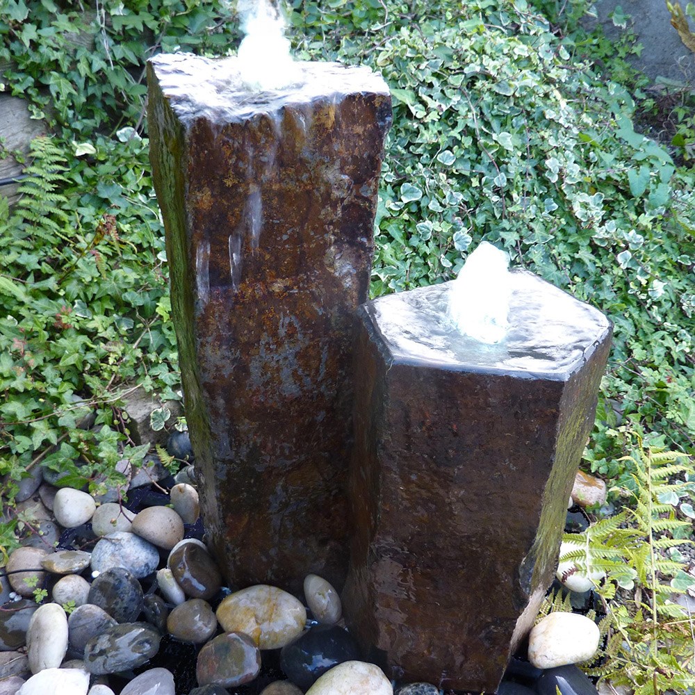 Set Of Two Basalt Column Fountain Water Features