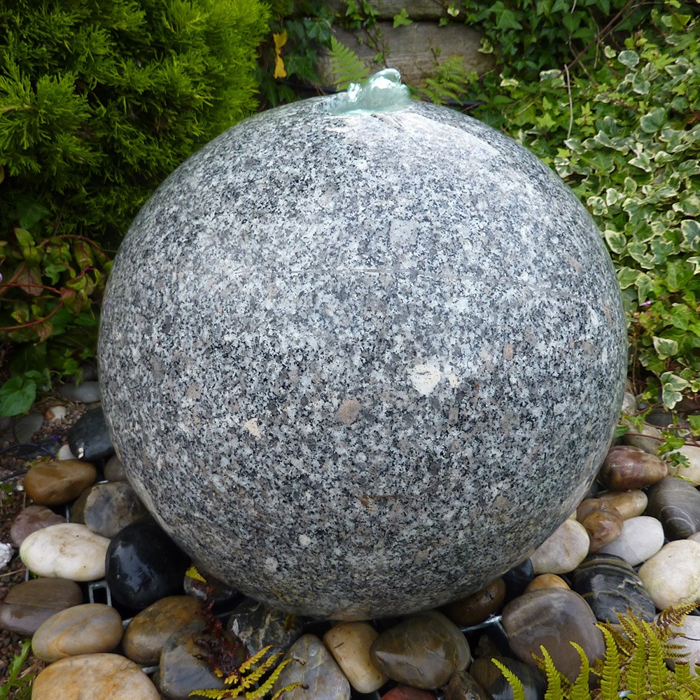 Polished Grey Granite Drilled Sphere Water Feature