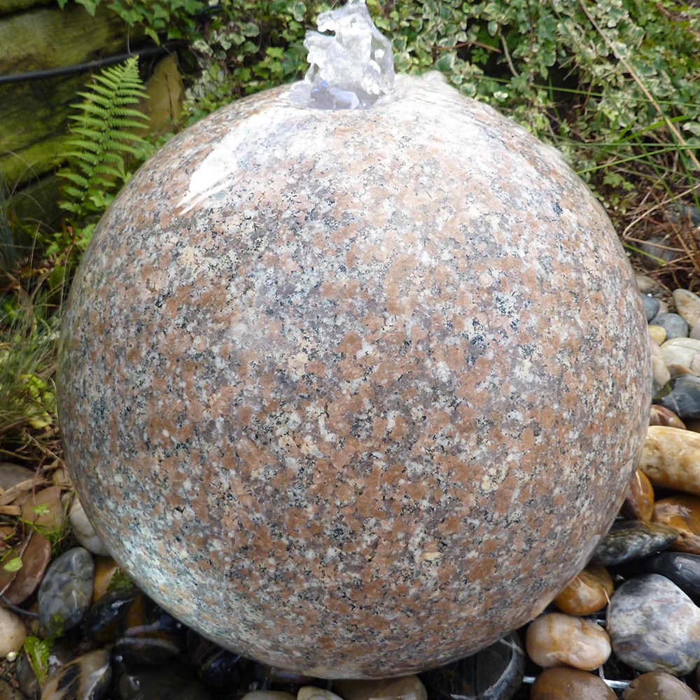 Polished Pink Granite Sphere Water Feature