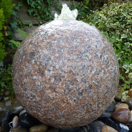 H35cm Pinky Flamed Surface Drilled Granite Sphere Water Feature