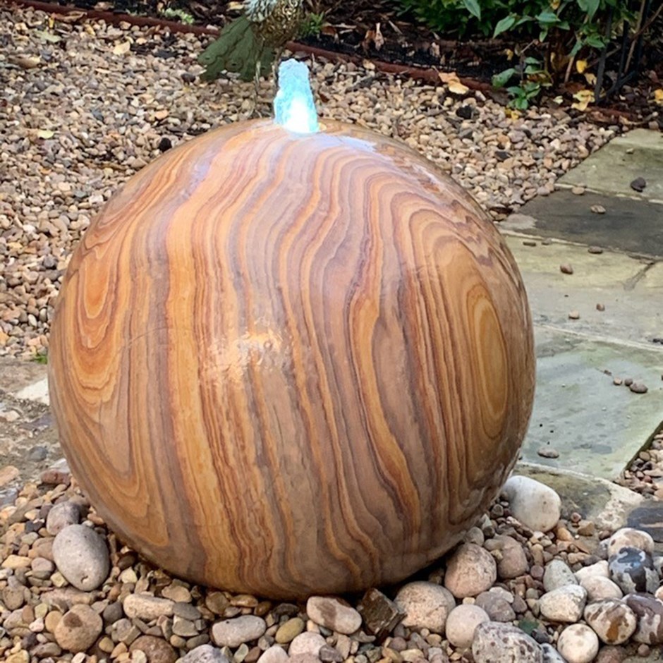Rainbow Sandstone Sphere Water Feature With LED Lights
