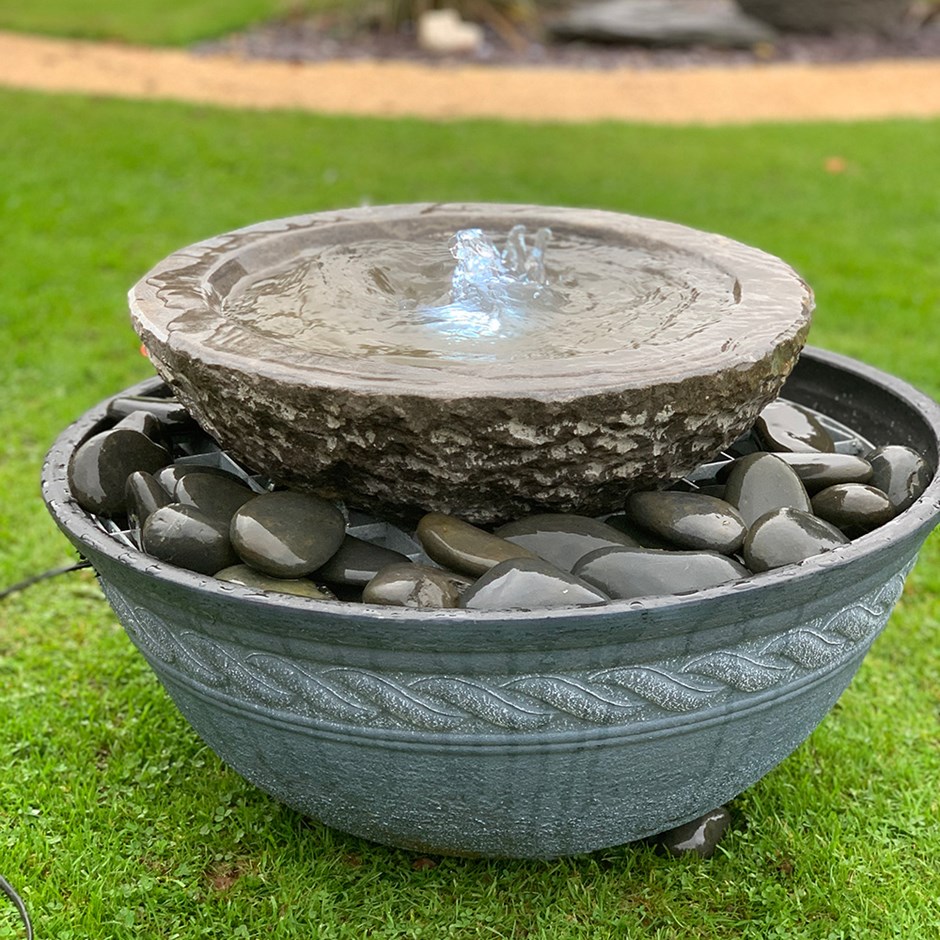 H45cm Granite Bowl Water Feature in Lotus Bowl