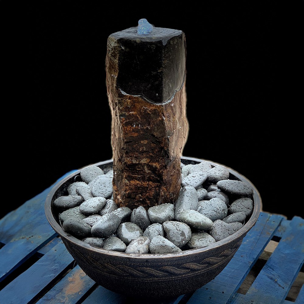 Granite Column In Lotus Bowl Water Feature With LED Lights