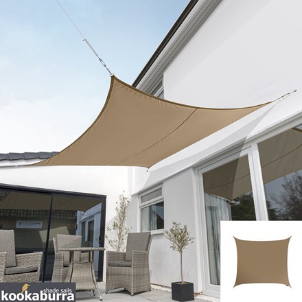 Standard Water Resistant 2m Square Mocha Sail Shade - Exclusively by Kookaburra®