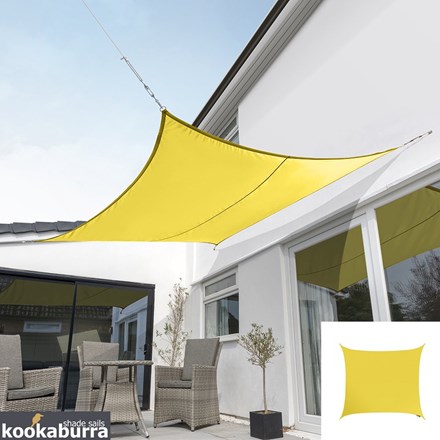 Premium Waterproof 3m Square Yellow Sail Shade - Exclusively by Kookaburra®