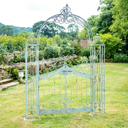 Vinatage Arch With Gates In Antique Green