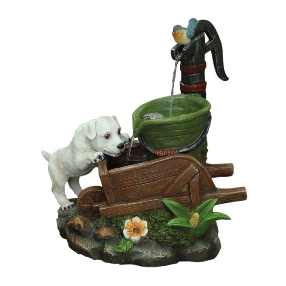 Dog On A Wheelbarrow Solar Water Feature