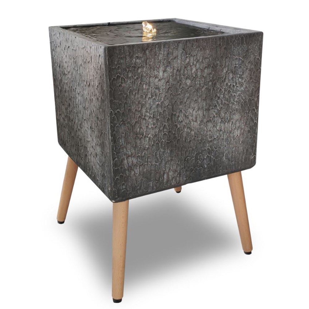 Slate Effect Square Table WIth Legs Water Feature With LED Lights