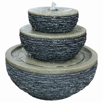 Three Stacked Bowls Water Feature | Rippled Slate Grey | Mains