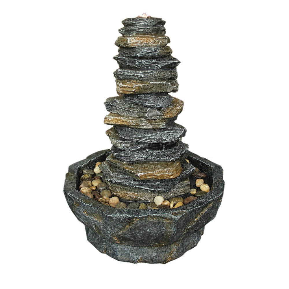 Stacked Stone Monolith Water Feature With LED Lights