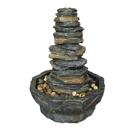 Stacked Stone Monolith Water Feature | Slate Grey & Brown | w/ Light | Mains