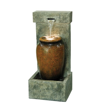 Cascading Urn Water Feature | Brown & Slate Grey | w/ Light | Mains