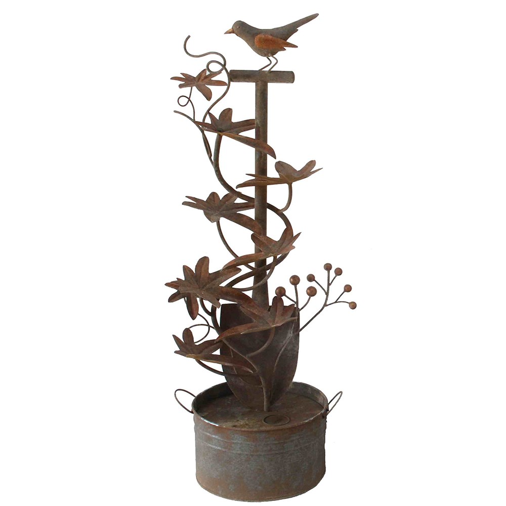 Metal Spring Bird On Spade Rustic Cascade Water Feature
