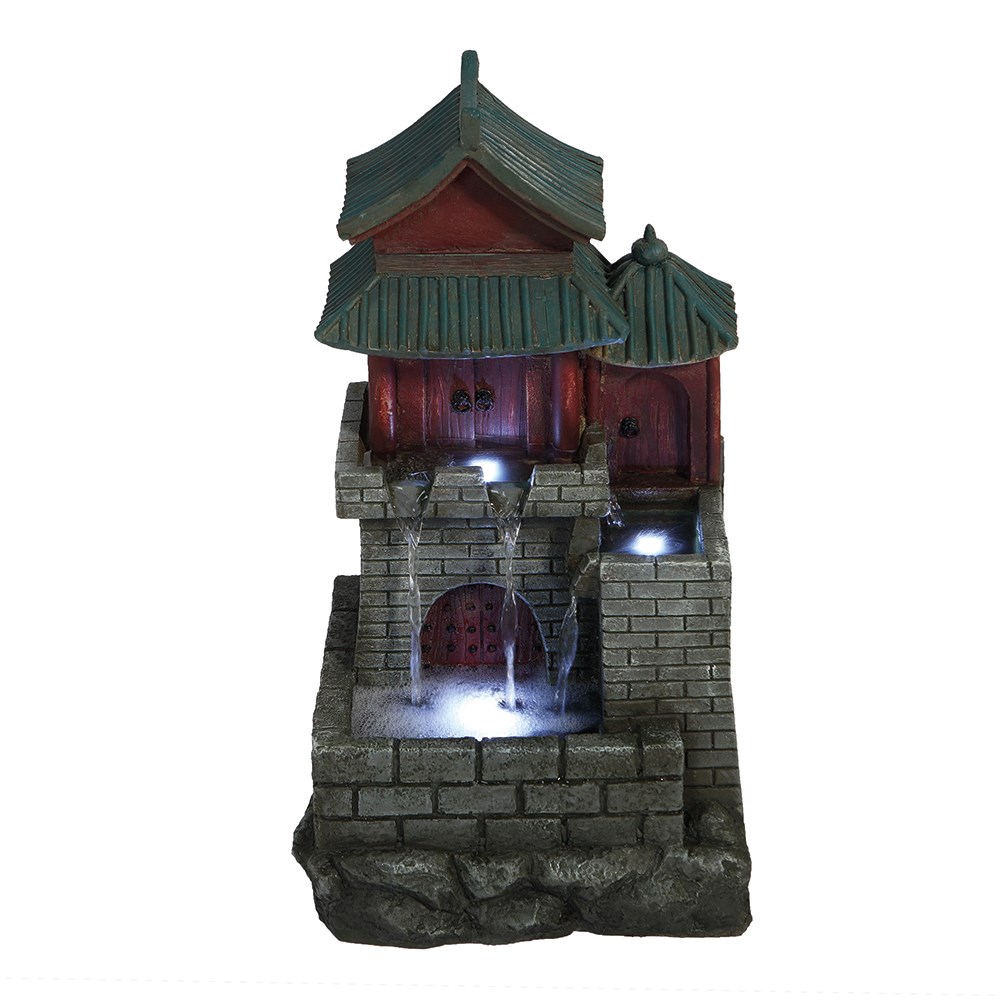 Japanese House Oriental Tiered Water Feature With LED Lights