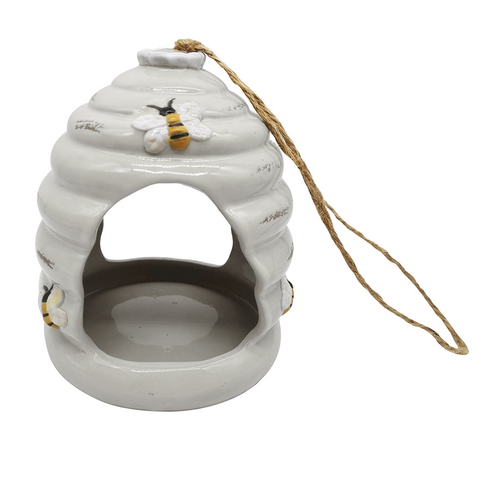Elegant White Ceramic Honey Pot Bird Feeder
