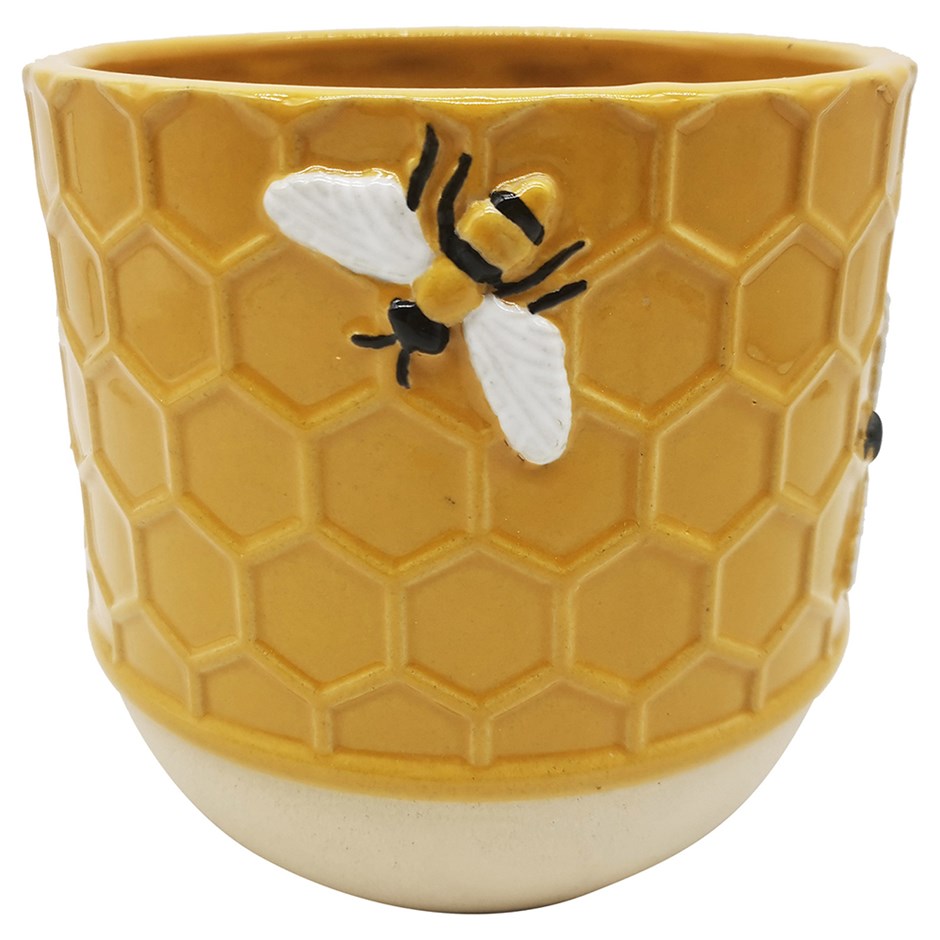 Yellow Ceramic Honey Bee Pot