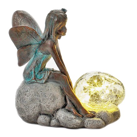 Resin-Sitting Fairy with Solar Bubble Light