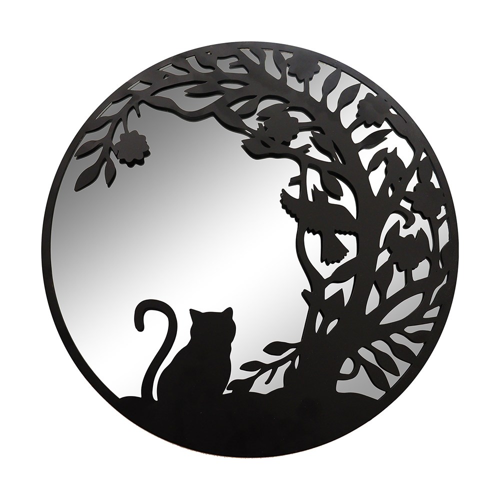 Cat Silhouette Round Garden Mirror