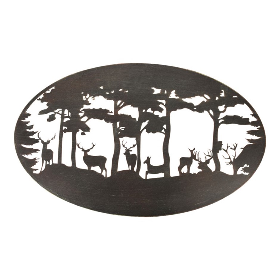 Deer Forest Silhouette Oval Wall Art