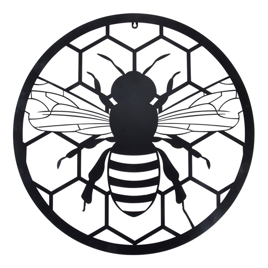 60Cm Round Bee Metal Round Wall Art