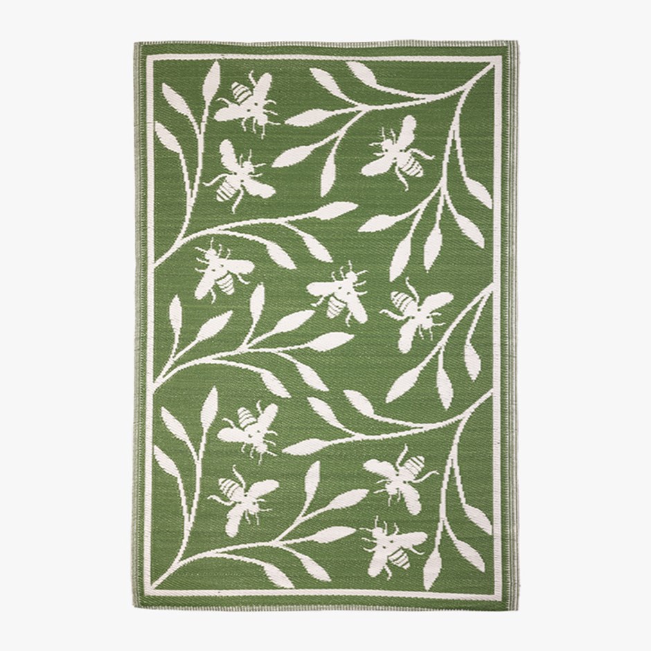 Floral Bumble Bee Design Reversible Waterproof Outdoor Rug