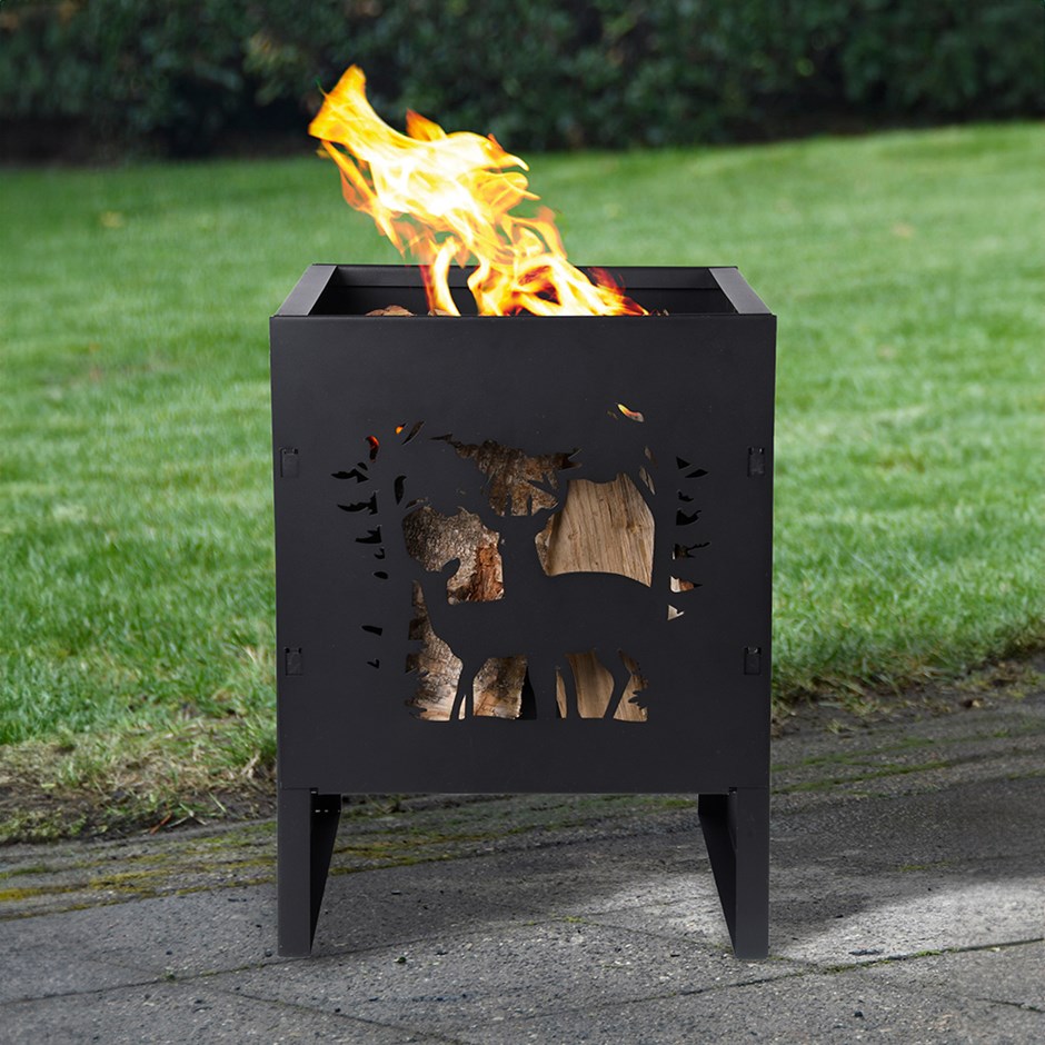 H40 Cm Square Deer Shadow Fire Basket