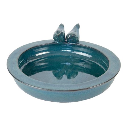 Glazed Ceramic Bird Bath - Petrol Blue