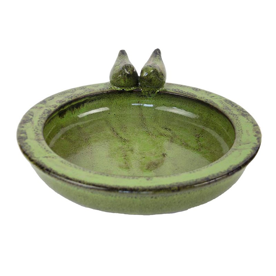 Green Glazed Ceramic Bird Bath