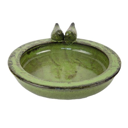 Glazed Ceramic Bird Bath - Green