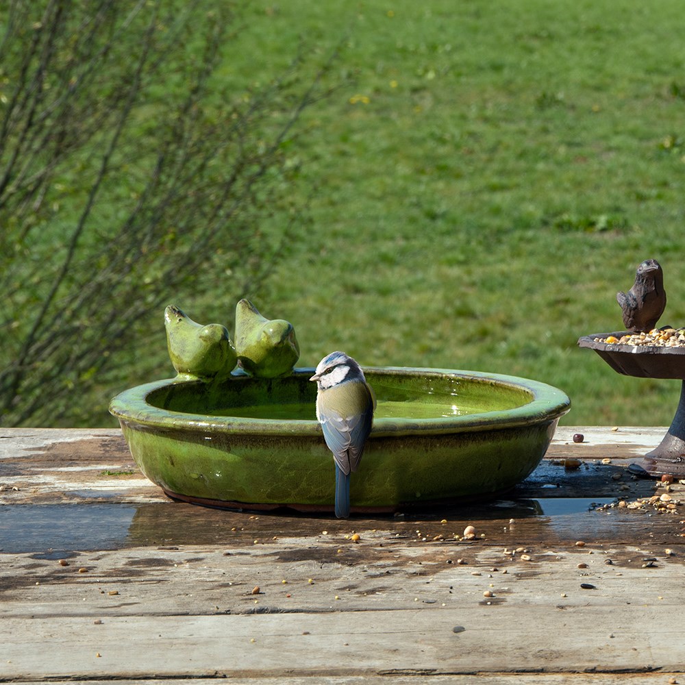 Green Glazed Ceramic Bird Bath