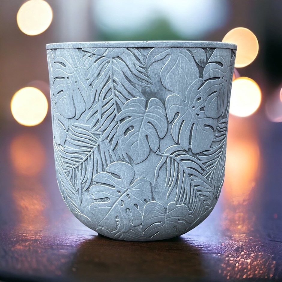 Patterned Tropical Planter | White Grey
