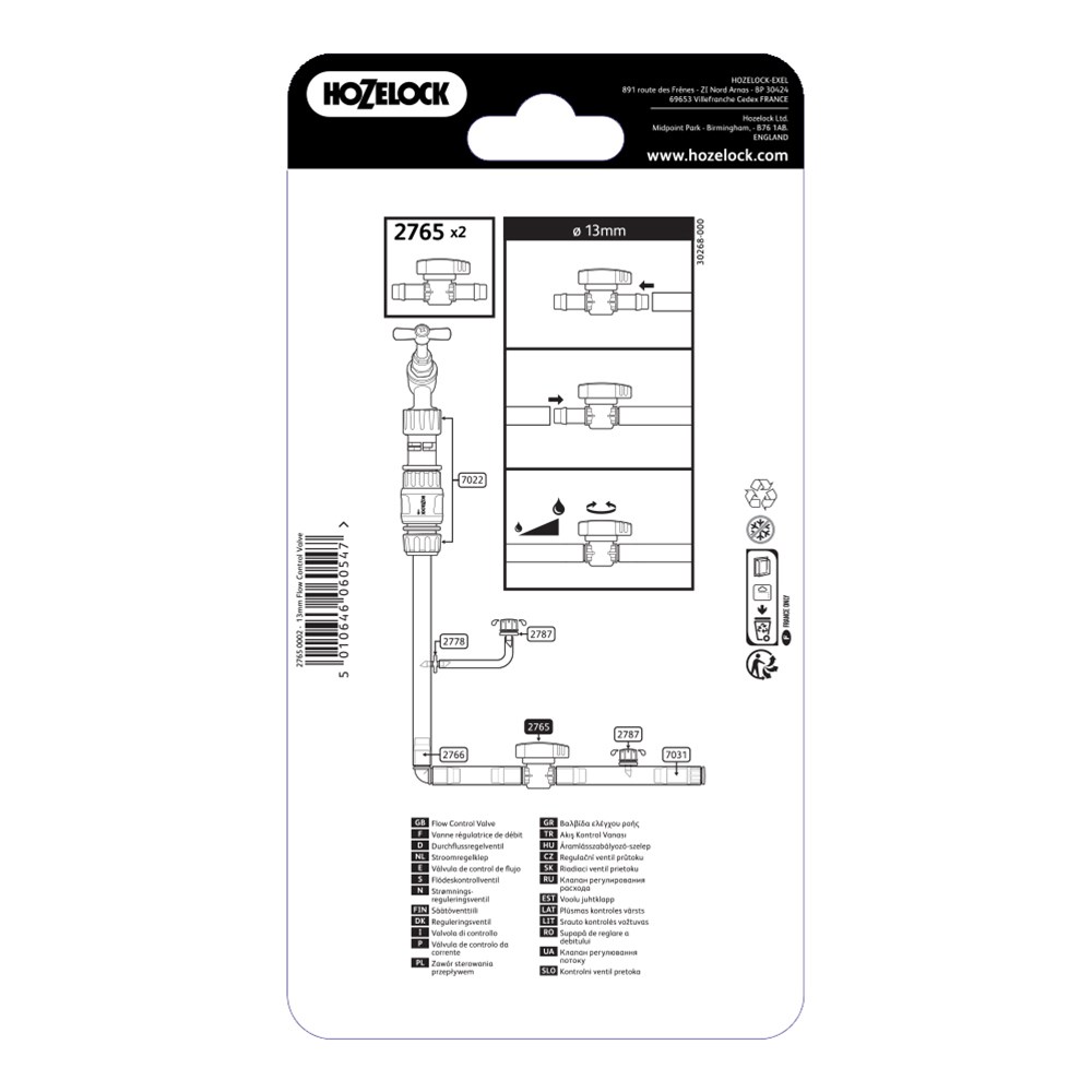 Hozelock Irrigation Flow Control Valve 13mm 2 Pack