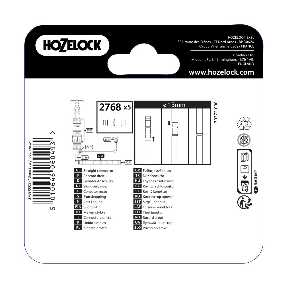 Hozelock Irrigation Straight Connector 13mm 5 Pack