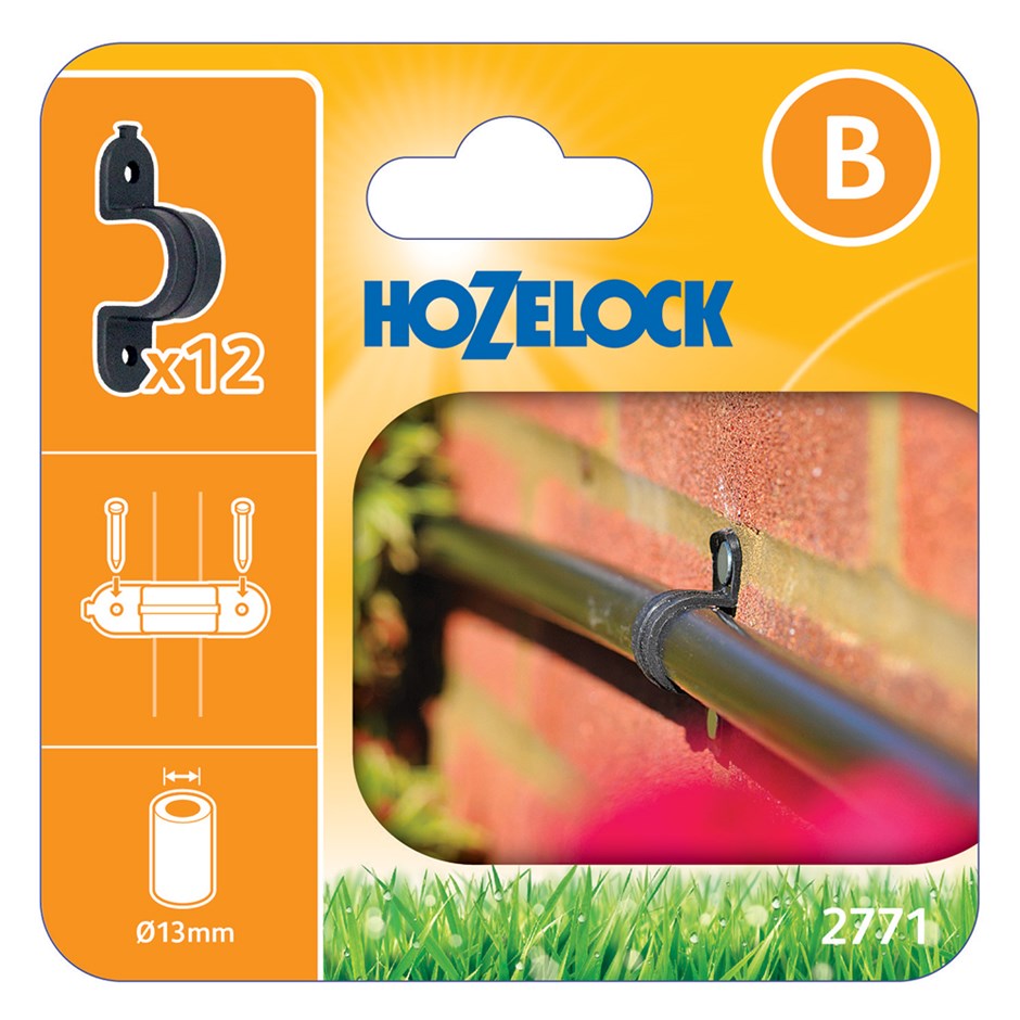 Hozelock Irrigation Tube Wall Clip 13mm 12 Pack